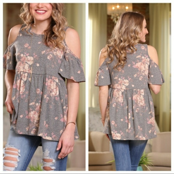 NWT CHARCOAL FLORAL OFF SHOULDER TOP - Picture 2 of 4